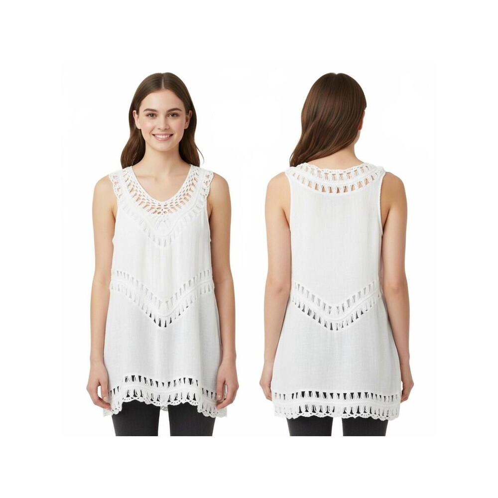 Cuphe Crochet Cover-Up Tunic Top Sleeveless Beach Resort Wear Bohemian Style